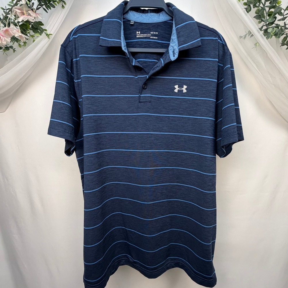 Under Armour Mens HeatGear Loose Fit Striped Polo Shirt Navy Blue Large